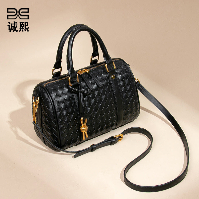 个性高级感复古手提包实用百搭单肩斜挎手工编织女包波士顿枕头包