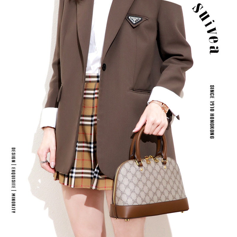 批发经典复古风老花贝壳包2025秋冬新款印花拉链手提单肩斜挎女包