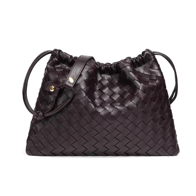 外贸新款福袋单肩女包手工编织包包束口皱褶云朵包时尚复古斜挎包