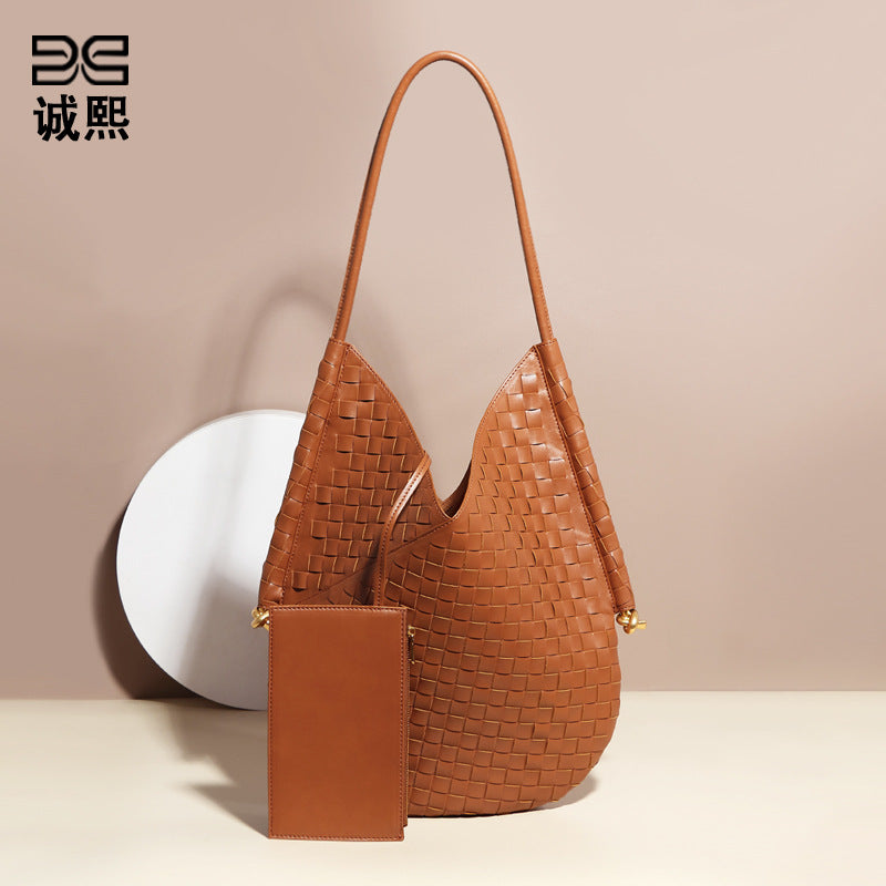 复古大容量子母单肩包手工编织包时尚女士手提包休闲百搭腋下托特