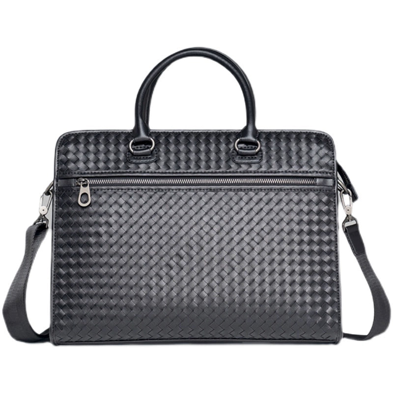 x&bv公文包男商务手提包男士真皮电脑包牛皮编织男包单肩斜挎包大