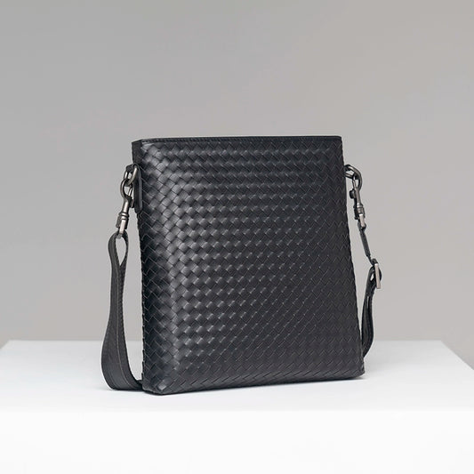 X&BV真皮男包时尚单肩包潮牌韩版竖款编织新款休闲斜跨包男小背包