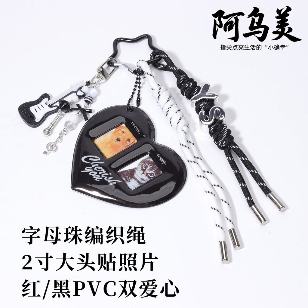 ins红色爱心id小卡证件照爱豆大头贴情侣卡套挂件钥匙扣挂链装饰