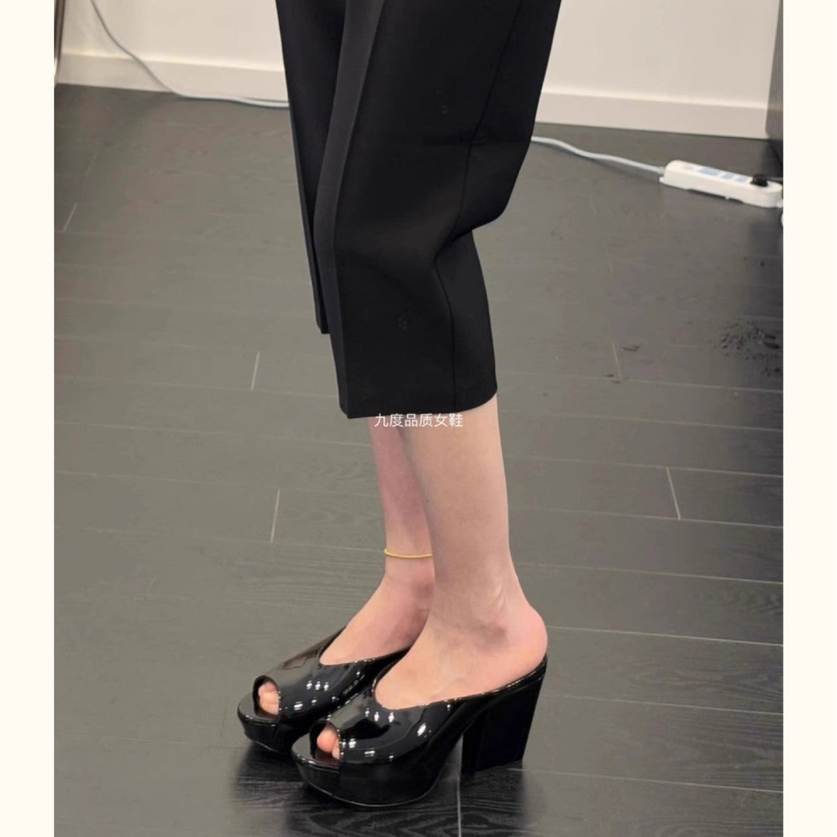 牛皮版~简约鱼嘴露趾粗跟增高凉鞋女25年夏季新款休闲外穿高跟鞋