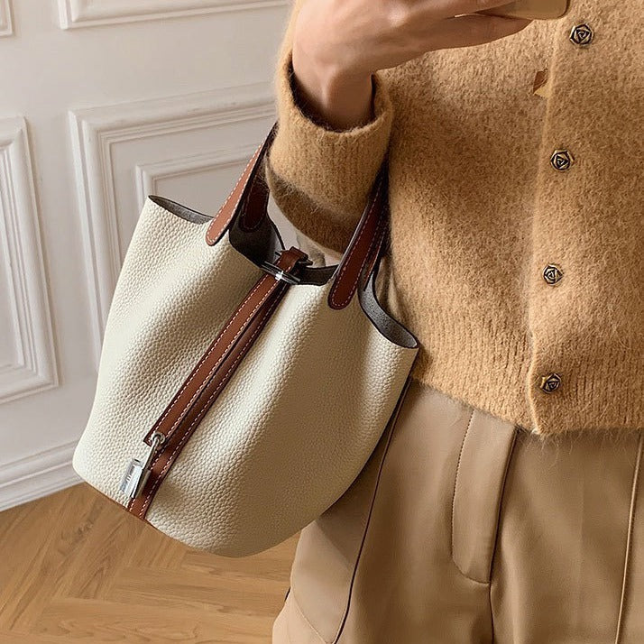 进口头层TC牛皮蜡线小号18Picotin菜篮子水桶包手提女包 无痕代发