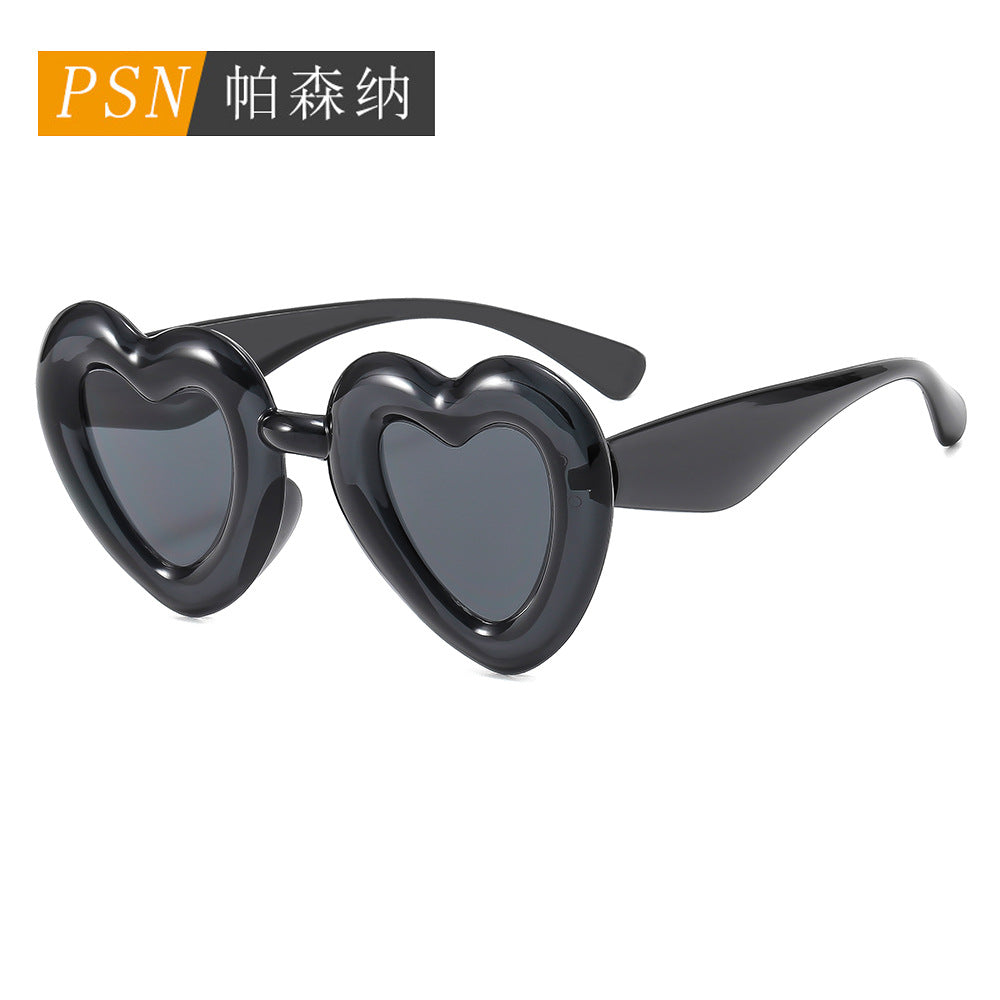 跨境外贸PC全框爱心墨镜时尚潮流派对装饰眼镜膨胀爱心面包太阳镜