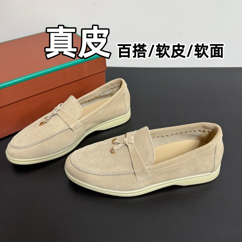 外贸现货真皮LP乐福鞋女春秋平底英伦大码女鞋一脚蹬懒人鞋单鞋女