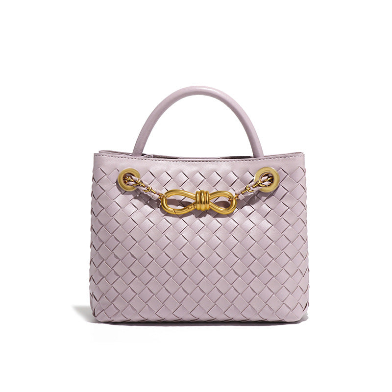 纯色百搭新款手工编织女包时尚通勤手提包链接单肩斜挎托特小方包