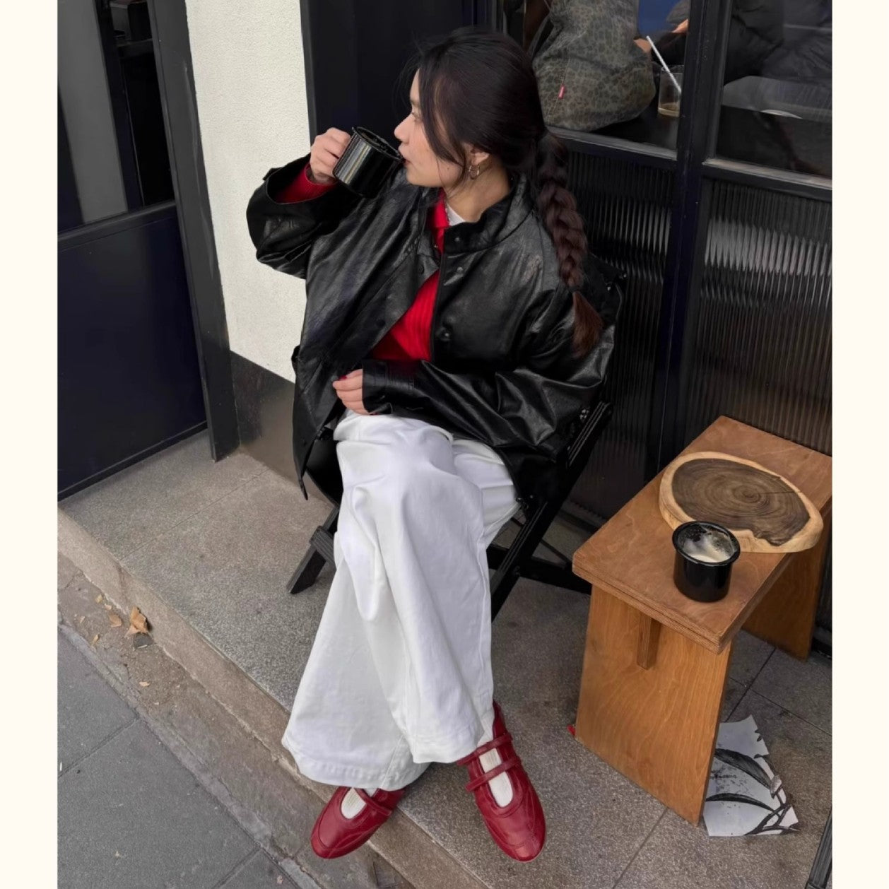牛皮版小红鞋复古红色法式玛丽珍鞋女2025年新款魔术贴芭蕾舞单鞋
