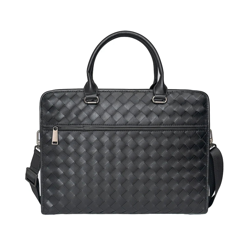 X&BV公文包男真皮横款大容量编织商务单肩斜挎包男休闲男士手提包