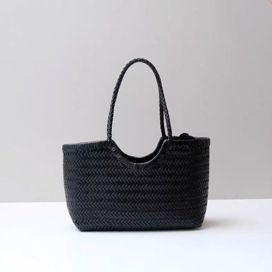 dragon同款法式编织菜篮子包女士真皮单肩包复古手工包包ins风