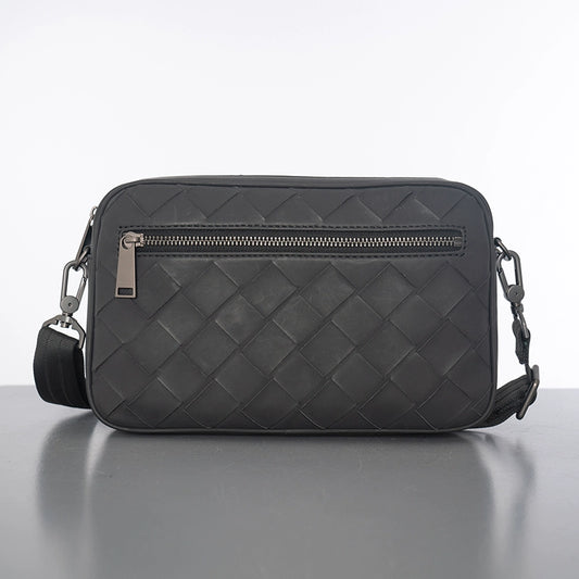 X&BV真皮单肩包男斜挎包休闲编织横款迷你韩版多功能手拿包男手包