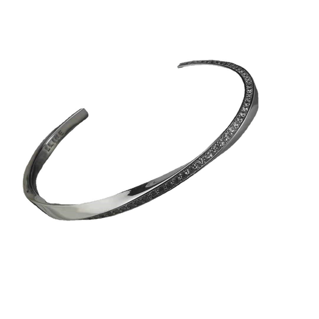 厂家批发赛家新款几何扭曲镶钻手镯高级感气质不规则扭扭开口手环