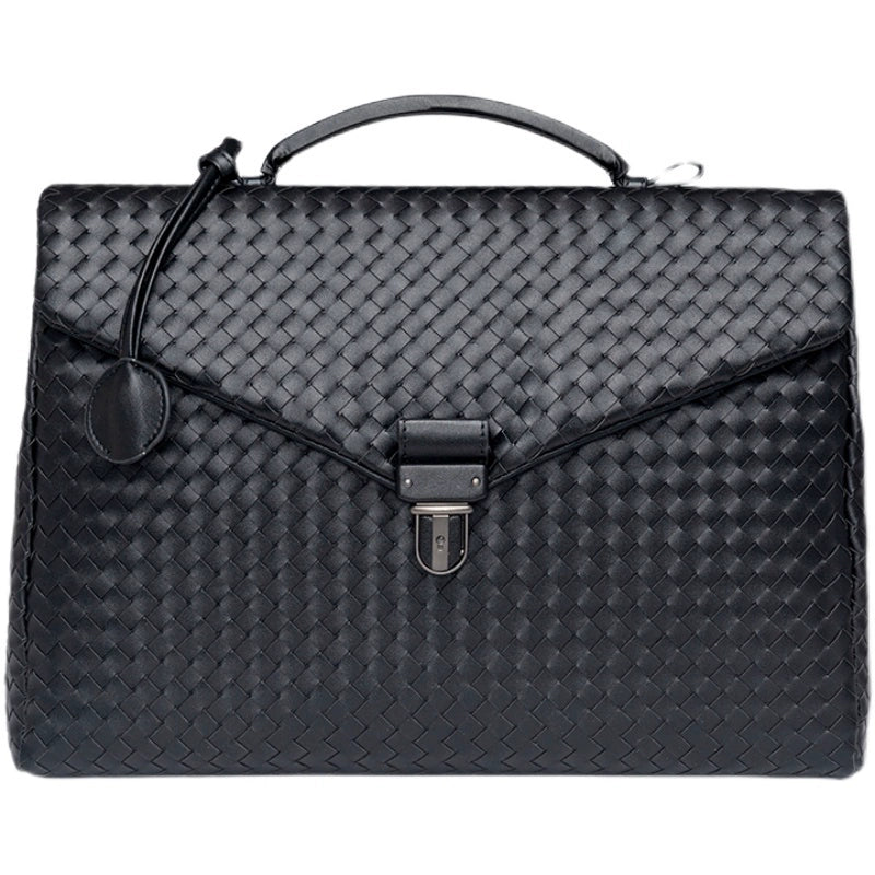 x&bv公文包男真皮商务手提包翻盖横款手拎包休闲编织男包电脑包大