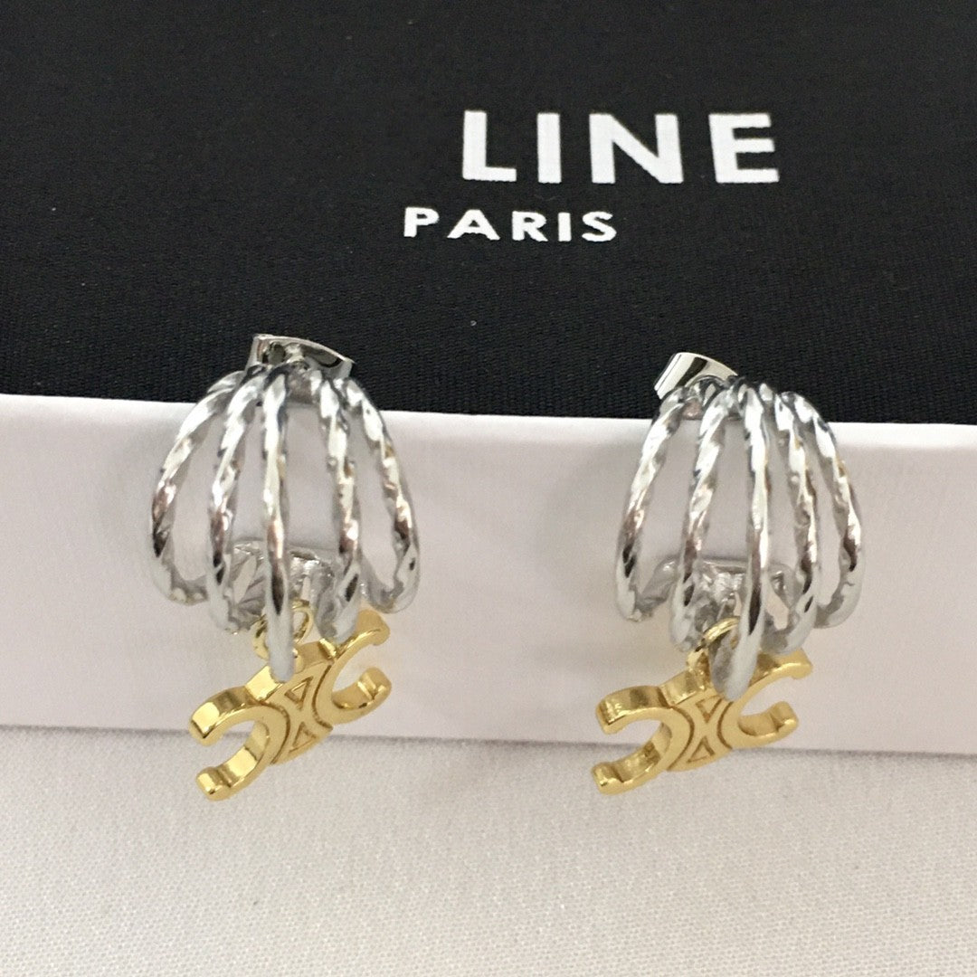 赛林家新款凯旋门耳钉女高级感个性气质拼色黄铜镀金灯笼耳环