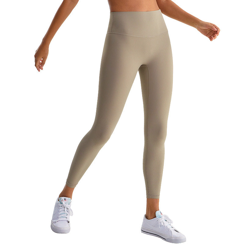 罗纹lulu瑜伽裤女无T线高腰提臀健身裤吸湿速干抑菌运动紧身裤夏