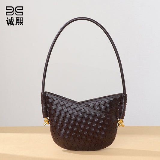 编织包包女大容量软皮质感手提包时尚通勤单肩包时尚马卡龙腋下包