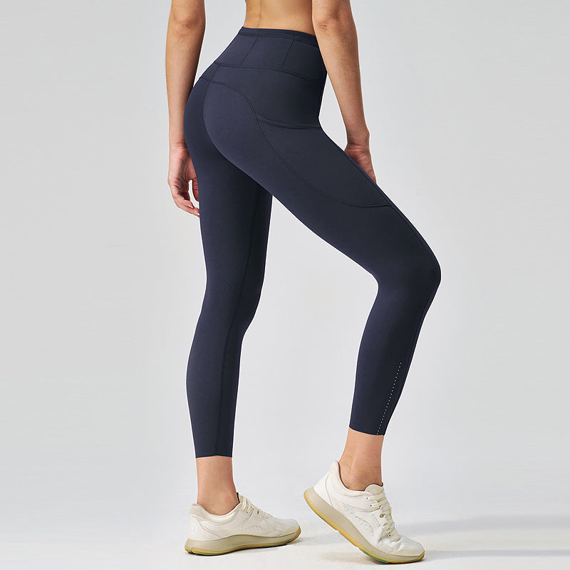 lulu瑜伽裤女高腰塑形蜜桃提臀健身裤反光条锦纶66运动紧身裤24"