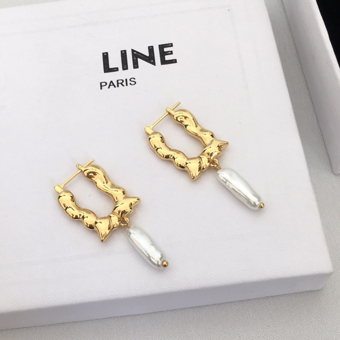 赛林22新款巴洛克几何形长条珍珠U形耳环女气质高级几何型耳扣