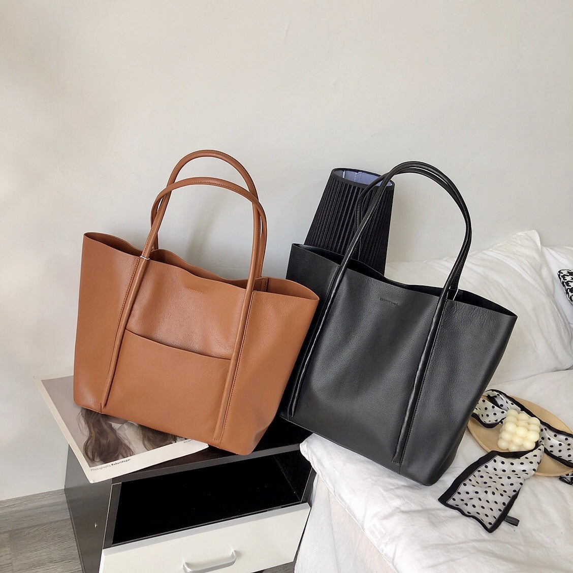 小众托特包女大容量 黄牛皮头层自然摔 上班通勤包高级感牛皮大包