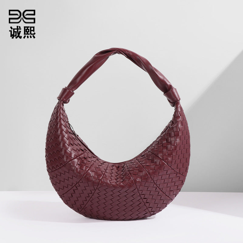 亚马逊热销牛角编织月牙包时尚手拎复古饺子包小众新款单肩腋下包