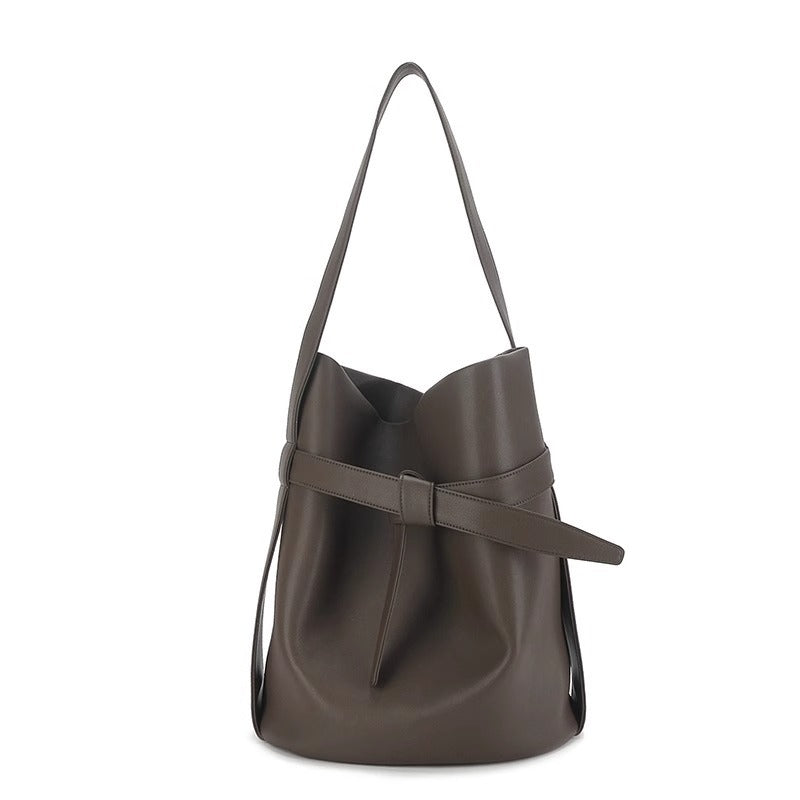 大牌女包蝴蝶结水桶包抽绳手提包打结束口简约通勤大容量托特包