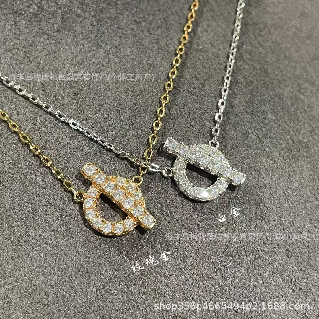 H家猪鼻子Q字流苏项链s925银镀18K满钻爱玛家轻奢小众字母锁骨链