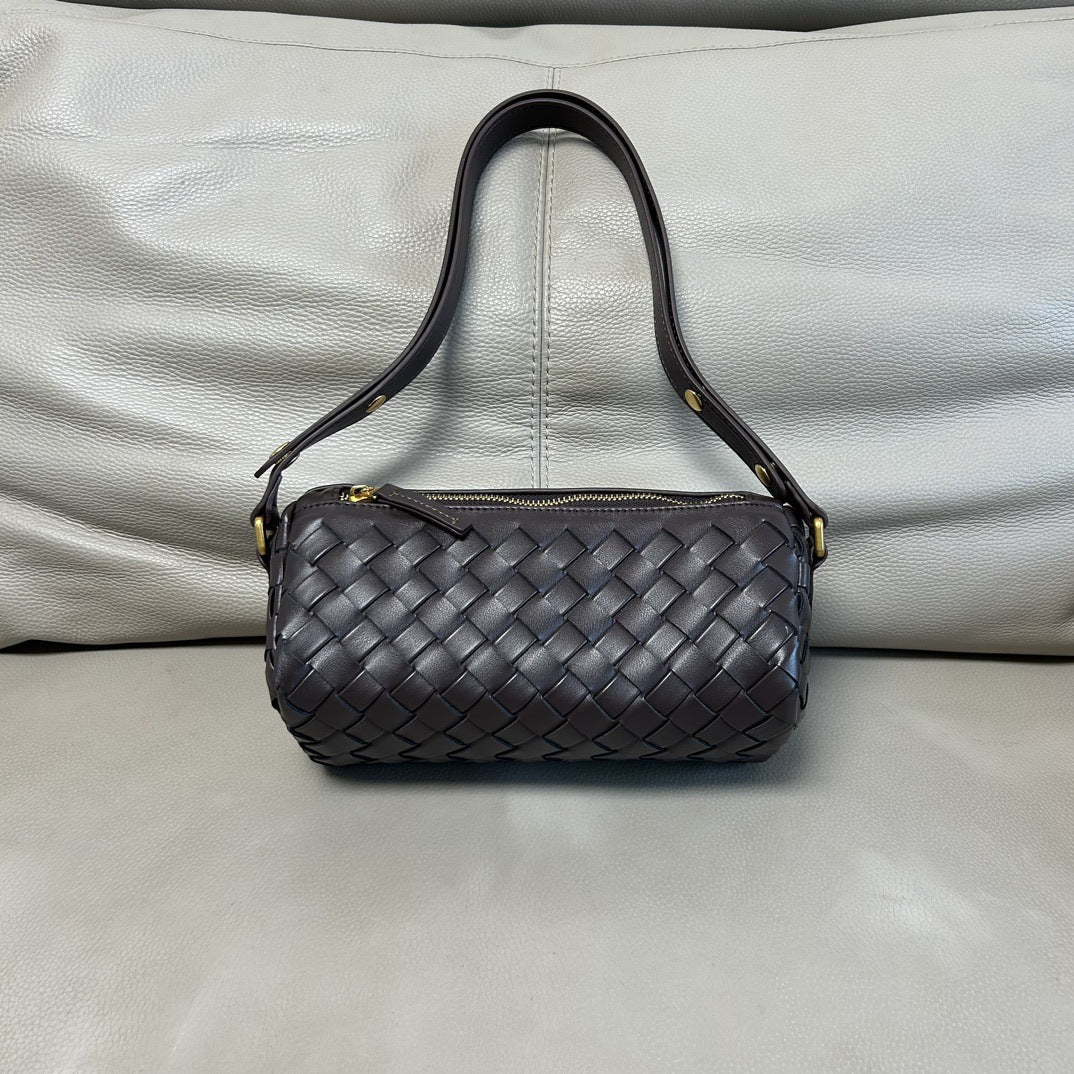 新款编织包手工轻奢圆筒相机包小众高级欧美日韩时尚单肩包腋下包