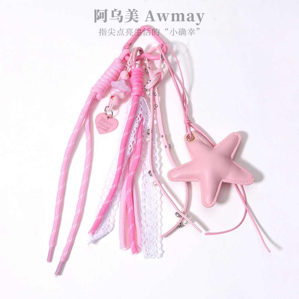 跨境热销立体油画韩国胶串珠包包挂件皮五角星百搭挂饰钥匙扣皮绳