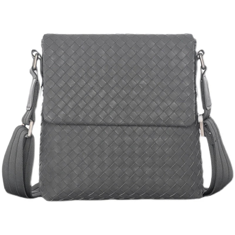 X&BV男士单肩包真皮休闲商务竖款翻盖编织小背包男包斜跨包潮牌包