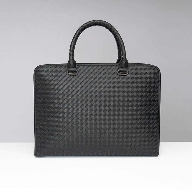 X&BV公文包男真皮横款大容量编织商务单肩斜挎包男休闲男士手提包