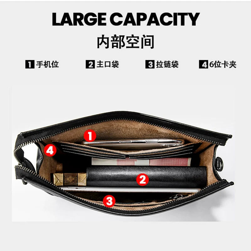 X&BV手拿包男真皮大容量商务休闲牛皮编织信封男包洗漱包男士手包