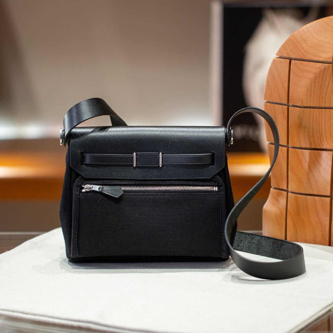 手工miniherbag真皮内缝凯莉包牛皮帆布拼色撞色手提包单肩斜挎包