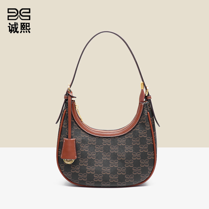 港风潮流老花月牙包百搭新月包小众设计手提包通勤单肩斜挎腋下包