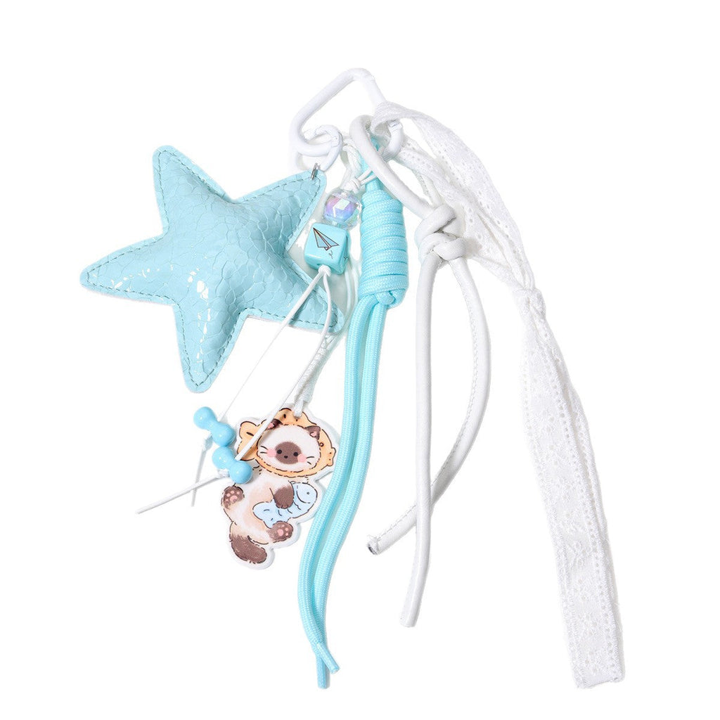 阿乌美工厂立体压花皮革大五角星串珠包挂高级感桃心包包挂饰现货