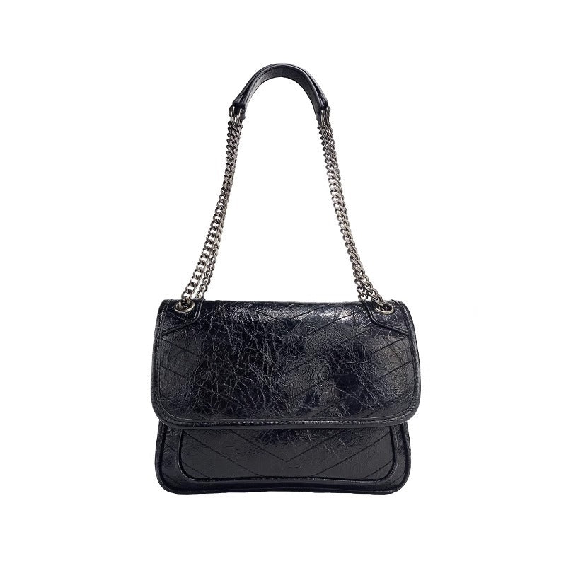 真皮腋下包女2023新款油蜡皮邮差包流浪包复古链条包斜挎一件代发