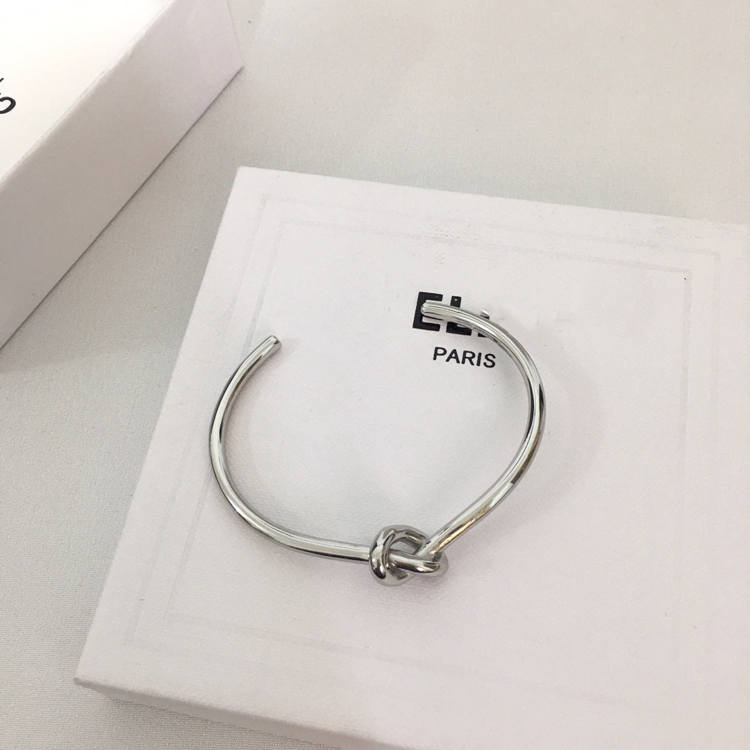 赛家新款耳圈手镯手环女光身镀金简约高级感气质耳饰打结圆圈耳环