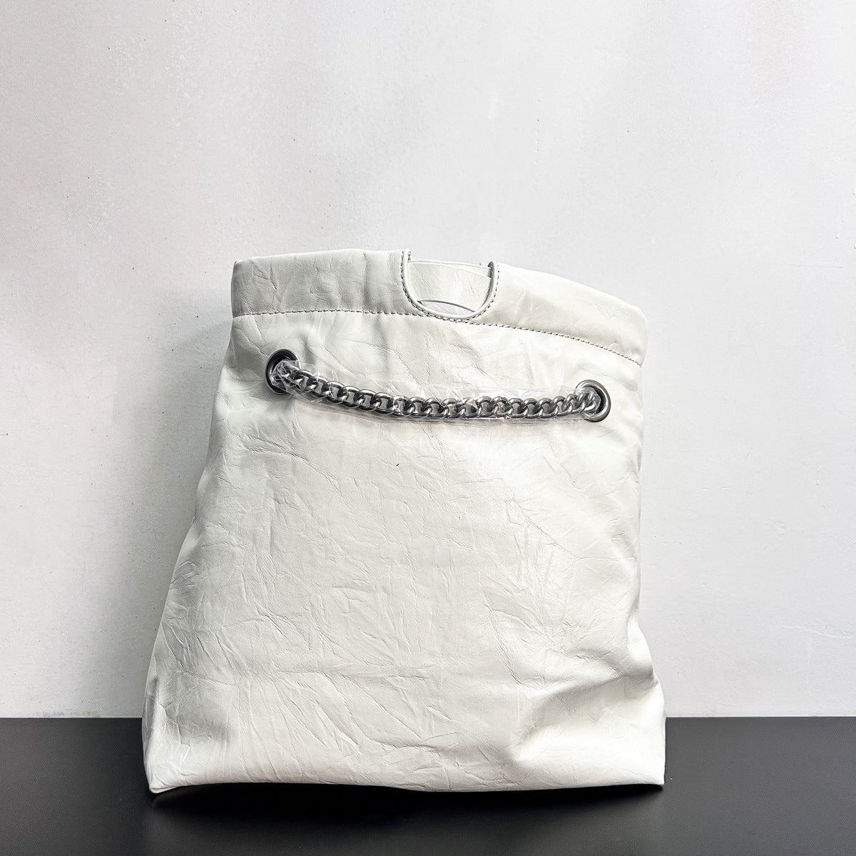 网红同款质感牛皮爆裂纹垃圾袋链条包暗黑潮酷百搭单肩斜挎包