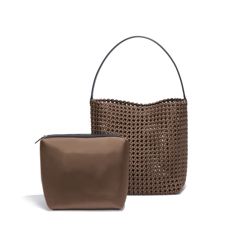 夏季新款手工编织包镂空风车结手提子母包高级感洋气单肩腋下女包