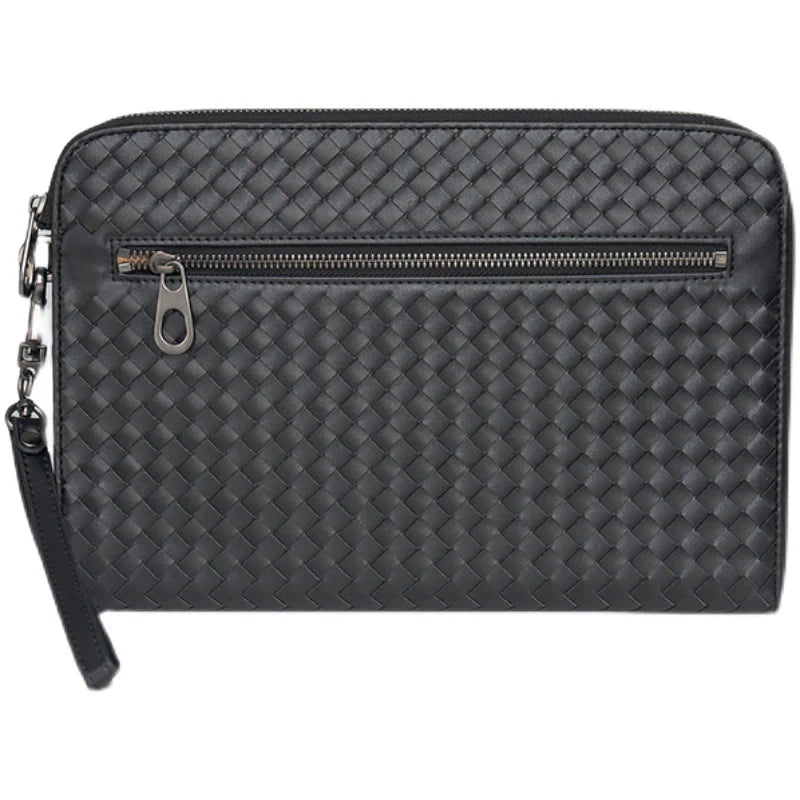 X&BV手拿包男真皮休闲大容量编织平板ipad包文件信封手包男商务潮