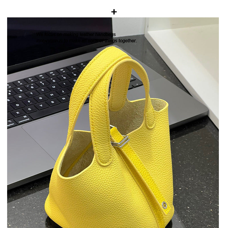 小鸡黄菜篮子包包女手提水桶包大容量2024新款百搭牛皮手拎子母包