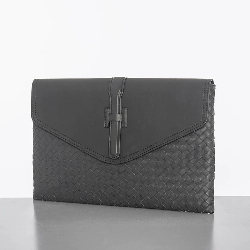 X&BV新款编织手包男真皮2021新款翻盖男士手拿包大容量手抓包男潮