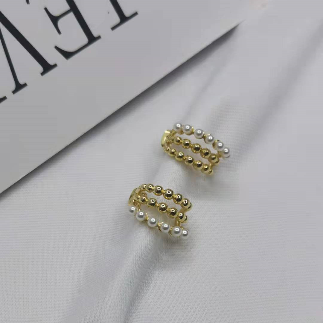 赛家21新款珍珠C形几何形耳钉女高级感气质设计感甜美三层耳环