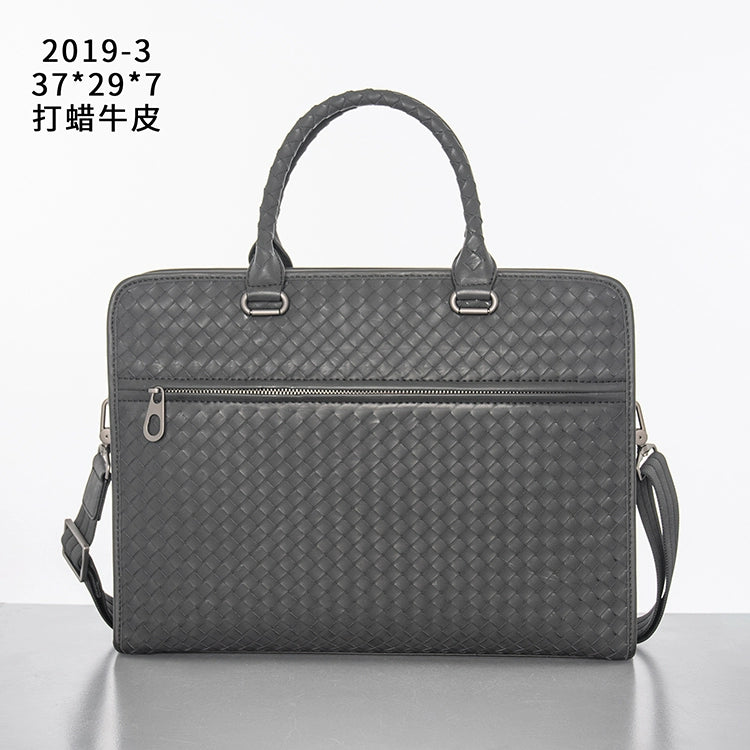X&BV真皮男包商务包男士手提包大容量编织单肩包斜挎包男士公文包
