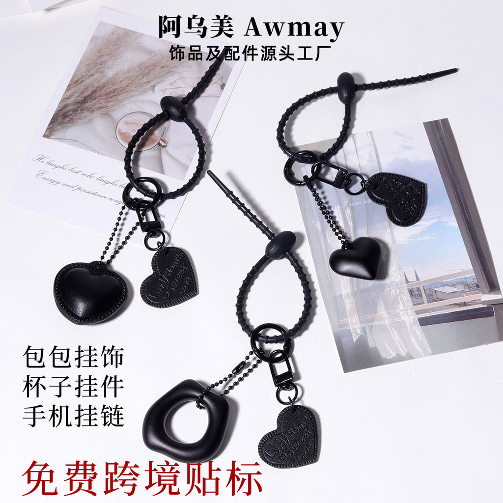 跨境热销磨砂质感亚克力包包挂件杯子挂饰挂件扎带时尚热销桃心