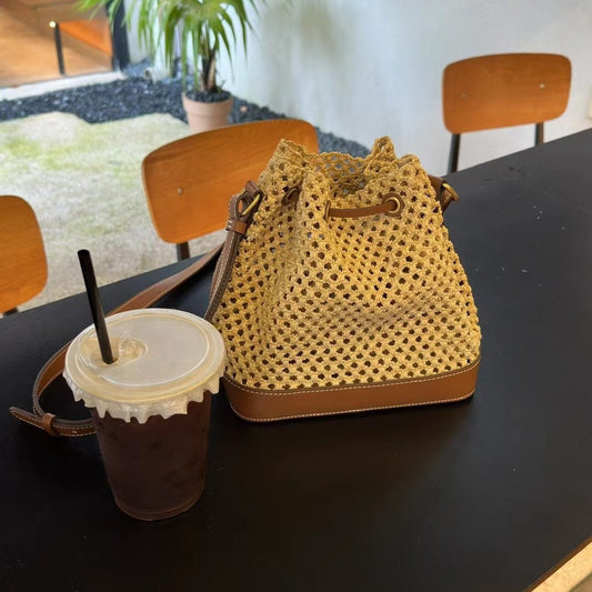 拉菲草编织水桶包包女大容量腋下包高级感手提菜篮子包单肩斜挎包