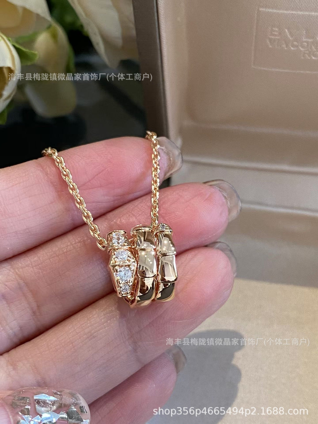 高版宝家新款满钻蛇形项链银镀18k玫瑰金蛇骨带钻轻奢设计锁骨链