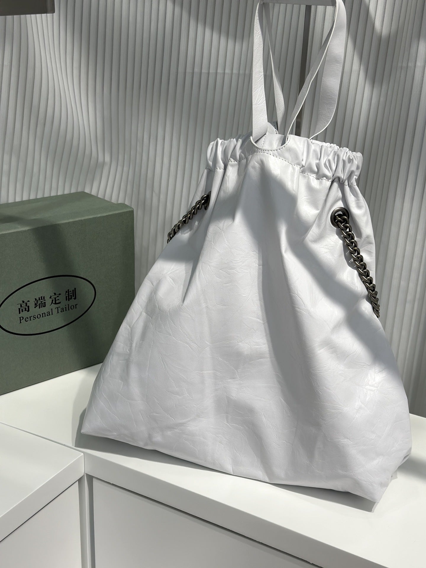 ins风慵懒随性手抓纹头层植鞣牛皮 链条单肩托特大包高质感垃圾袋