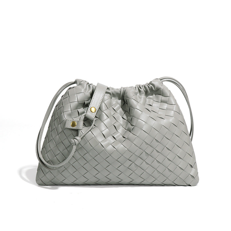 外贸新款福袋单肩女包手工编织包包束口皱褶云朵包时尚复古斜挎包