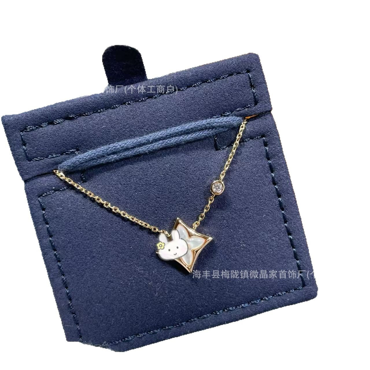 高版驴家老花白贝母手链菱形贝母天河石项链S925银镀18K玫瑰金